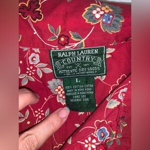 Ralph Lauren Country red Floral collared button Down sleeveless Shirt vintage L